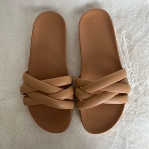 J. Crew Camel Criss Cross Rubber Slides